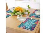 Abakuhaus Tovagliette Estive, Illustrazione Funky Con Occhiali Da Sole Colorati E Boccioli Di Frangipani, Immagini Estive, Decorazioni Da Tavola In Tessuto Resistente Ai Colori Per La Sala Da Pranzo E La Cucina, Multicolore