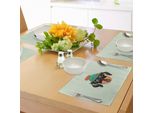 Tovagliette Abakuhaus Con Bassotti, Silhouette Di Cani Di Razza Hipster Con Cappello Tirolese Verde, Simpatico Cucciolo Di Bassotto, Tiscjdeco In Tessuto Resistente Al Lavaggio Per Sala Da Pranzo E Cucina, Multicolore