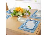 Abakuhaus Tovagliette Greche, Cornice Con Tradizionale Motivo Vintage Blu A Quadrati Con Fiori Bianchi E Motivo Fret, Sottobicchieri In Tessuto Lavabile Decorazioni Per La Tavola Con Stampa, Bianco E Blu