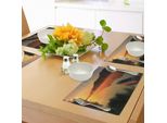 Abakuhaus Tovagliette See, Barca Sulla Riva Del Lago Misty In Una Mattina D'estate A Tema Pesca, Tiscjdeco In Tessuto Resistente Al Colore Per La Sala Da Pranzo E La Cucina, Verde Scuro Arancione Giallo