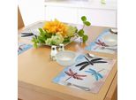 Tovagliette Abakuhaus Libellule, Libellule Esotiche Che Volano In Un'illustrazione Di Nuvole, Cielo, Ali Di Animali E Natura, Decorazioni Da Tavola In Tessuto Resistente Al Lavaggio Per La Sala Da Pranzo E La Cucina, Rosa Chiaro, Nero, Blu