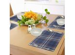 Abakuhaus Tovagliette A Quadri, Design Astratto A Strisce Ispirato Alla Cultura Scozzese, Moda Celtica, Tiscjdeco In Tessuto Resistente Al Lavaggio Per La Sala Da Pranzo E La Cucina, Blu Notte Cannella Bianco