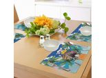 Tovagliette Abakuhaus Per Addestratori Di Cani, Cucciolo Su Un'isola Tropicale Con Palme Su Una Moto, Tema Vacanze, Tovaglietta Decorativa In Tessuto Resistente Ai Colori Per La Sala Da Pranzo E La Cucina, Multicolore