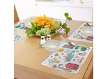 Abakuhaus Casa Dolce Casa, Felicità Assoluta Tovagliette, Collezione Di Graziosi Elementi Cartoon Fiori Animali Appartamenti Auto Albero, Tiscjdeco In Tessuto Resistente Al Colore Per La Sala Da Pranzo E La Cucina, Multicolore