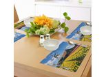Tovagliette Abakuhaus Windmill, Rustico Paesaggio Olandese Con Tulipani Gialli Colorati Nel Paesaggio Europeo, Sottobicchieri In Tessuto Lavabile Decorazioni Per La Tavola Con Stampa, Multicolore