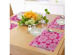 Tovagliette Abakuhaus Rosa, Motivo Floreale Bianco, Design Ornato Ispirato Al Mandala, Motivi Rotondi, Motivi Tradizionali, Tiscjdeco In Tessuto Resistente Al Lavaggio Per La Sala Da Pranzo E La Cucina, Rosa Bianco