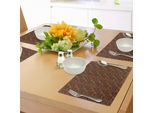 Abakuhaus Tovagliette Astratte, Pois Colorati E Fiori Disegnati Con Linee Sinuose In Stile Scarabocchio Su Sfondo Marrone, Tovagliette Decorative In Tessuto Resistente Al Lavaggio Per La Sala Da Pranzo E La Cucina, Multicolori