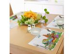 Tovagliette Abakuhaus Con Dinosauri, Simpatici Dinosauri In Stile Cartone Animato E Paesaggio Con Alberi E Montagne, Stampa Digitale Su Tessuto Lavabile, Decorazione Per La Tavola, Cucina, Multicolore