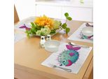 Tovagliette Abakuhaus Con Motivi Di Pesci, Simpatici Pesciolini Raffigurati Con Colori Vivaci Su Sfondo Bianco, Decorazione Da Tavola In Tessuto Resistente Ai Colori Per La Sala Da Pranzo E La Cucina, Verde Menta Rosa Lilla