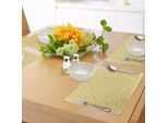 Abakuhaus Tovagliette Gialle, Composizione Infantile In Stile Doodle Con Cuori E Fiori Romantici Per San Valentino, Decorazioni Da Tavola In Tessuto Resistente Ai Colori Per La Sala Da Pranzo E La Cucina, Multicolore