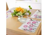 Abakuhaus Tovagliette Rosa E Bianche, Fiori Stilizzati Astratti Su Tema Campestre, Natura Artistica Femminile, Tiscjdeco In Tessuto Resistente Al Lavaggio Per Sala Da Pranzo E Cucina, Nero Rosa Tan
