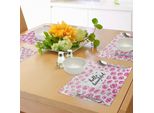 Abakuhaus Tovagliette, Scritta A Mano Su Sfondo Floreale Retrò Con Boccioli Acquerellati, Decorazione Da Tavola In Tessuto Resistente Al Lavaggio Per Sala Da Pranzo E Cucina, Bianco, Nero, Rosa