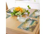 Abakuhaus Tovagliette, Costa Con Palma E Illustrazione Di Sedia Con Stampa Calligrafica "Hello Summer"", Tiscjdeco In Tessuto Resistente Al Lavaggio Per La Sala Da Pranzo E La Cucina, Multicolore"