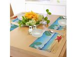 Tovagliette Da Spiaggia Abakuhaus, Motivo Tropicale Con Stelle Marine, Palme Oceaniche E Raggi Di Sole, Turismo Romantico, Tiscjdeco In Tessuto Resistente Ai Colori Per La Sala Da Pranzo E La Cucina, Multicolore