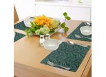 Tovagliette Abakuhaus In Foglia Di Palma, Acquerello - Giungla Tropicale - Motivo - Foresta Pluviale Fresca - Estate Alle Hawaii, Tiscjdeco In Tessuto Resistente Al Lavaggio Per Sala Da Pranzo E Cucina, Verde Scuro Nero
