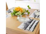 Abakuhaus Tovagliette Urbane, Silhouette - Skyline Di Edifici - Immobili - Motivi - Ispirazioni Architettoniche, Tiscjdeco In Tessuto Resistente Al Lavaggio Per La Sala Da Pranzo E La Cucina, Bianco, Nero, Grigio