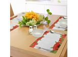 Abakuhaus Tovagliette Poppy, Piante Da Aiuola Perenni Con Petali Vivaci E Rigogliosi, Tiscjdeco In Tessuto Resistente Al Lavaggio Per La Sala Da Pranzo E La Cucina, Rosso Cinabro Bianco Verde
