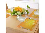 Abakuhaus Tovagliette Arancioni, Composizione Astratta Con Cerchi E Pois Energia Artistica Colori Sunburst, Tiscjdeco In Tessuto Resistente Al Lavaggio Per La Sala Da Pranzo E La Cucina, Arancione Giallo Bianco