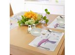 Abakuhaus Tovagliette Unicorno Gatto, Personaggio Immaginario Con Corna E Espressione Simpatica - Bambine, Decorazione Da Tavola In Tessuto Resistente Ai Colori Per La Sala Da Pranzo E La Cucina, Rosa Chiaro Arancione Viola