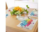 Tovagliette Acquerellate Abakuhaus, Mongolfiera Arcobaleno Colora Grazioso Cuore Forma Grazioso Felice, Decorazione Da Tavola In Tessuto Resistente Al Lavaggio Per Sala Da Pranzo E Cucina, Azzurro Giallo Rosa Rosso