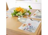 Tovagliette Acquerellate Abakuhaus, Fiori Primaverili Con Insolito Effetto Pennellata Colorata Degli Uccelli, Tiscjdeco In Tessuto Resistente Al Lavaggio Per La Sala Da Pranzo E La Cucina, Blu-Grigio Lavanda Ambra