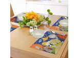 Abakuhaus Tovagliette Didattiche, Stile Cartone Animato Sistema Planetario E Astronauta Nello Spazio Avventura Galattica, Tiscjdeco In Tessuto Resistente Ai Colori Per La Sala Da Pranzo E La Cucina, Multicolore