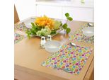 Abakuhaus Tovagliette Colorate, Motivi Hippie Floreali Colorati Ispirati Agli Anni Sessanta, Illustrazioni Naturali In Fiore, Tiscjdeco In Tessuto Resistente Ai Colori Per La Sala Da Pranzo E La Cucina, Multicolore