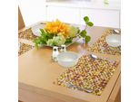 Abakuhaus Tovagliette Di Metà Secolo, Stile Kitsch E Retrò Motivo A Bordi Arrotondati Nei Toni Della Terra Antica, Tovagliette Decorative In Tessuto Resistente Ai Colori Per La Sala Da Pranzo E La Cucina, Giallo Marrone Rosso Corallo
