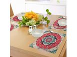 Abakuhaus Tovagliette Con Motivi Turchi, Cerchi Con Piccoli Fiori Rosa, Design Floreale Tradizionale Ispirato Alla Primavera, Tiscjdeco In Tessuto Resistente Al Lavaggio Per La Sala Da Pranzo E La Cucina, Multicolore