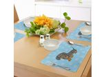 Abakuhaus Tovagliette Con Bassotti, Caricatura Di Cucciolo Con Espressione Felice Sullo Sfondo Con Impronte Di Zampe, Stampa Digitale Su Tessuto Lavabile, Decorazione Da Tavola Per Cucina, Color Tortora Scuro, Marrone, Blu