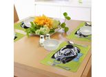 Tovagliette Abakuhaus, Simpatico Cane Con Papillon E Occhiali Da Nerd Su Sfondo Verde Ombra, Decorazione Da Tavola In Tessuto Resistente Al Lavaggio Per La Sala Da Pranzo E La Cucina, Verde Mela, Azzurro, Lavanda