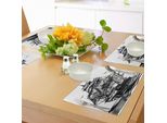 Abakuhaus Tovagliette A Forma Di Nave Pirata, Illustrazione In Stile Marittimo Con Barca A Vela Vintage Su Acque Esotiche, Tiscjdeco In Tessuto Resistente Al Colore Per La Sala Da Pranzo E La Cucina, Bianco E Nero