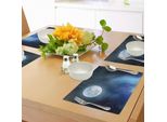 Tovagliette Abakuhaus Luna, Cielo Notturno Con Stelle, Luna Piena, Universo, Spazio, Corpi Celesti, Serata Romantica, Decorazioni Da Tavola In Tessuto Resistente Al Lavaggio Per Sala Da Pranzo E Cucina, Bianco, Nero, Blu
