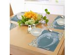 Tovagliette Abakuhaus Luna, Luna A Forma Di Falce Con Espressione Scontrosa - Stile Astratto Disegnato A Mano, Tiscjdeco In Tessuto Resistente Al Colore Per La Sala Da Pranzo E La Cucina, Blu-Grigio Senape