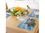 Abakuhaus Tovagliette Mediterranee, Costa Portoghese Azenhas Do Mar Beach Di Cliffs Village Shore Theme, Tiscjdeco In Tessuto Resistente Al Colore Per La Sala Da Pranzo E La Cucina, Multicolore
