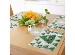 Abakuhaus Tovagliette Natalizie, Caricatura Di Un Albero Di Natale Con Stella E Diverse Espressioni Facciali Divertenti, Decorazioni Da Tavola In Tessuto Resistente Al Lavaggio Per La Sala Da Pranzo E La Cucina, Giallo Bianco Verde