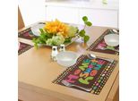 Abakuhaus Trautes Heim, GlüCk Allein Tovagliette, Stile Retrò Caricaturale, Lettere Colorate E Bordi Floreali Con Pois, Decorazioni Da Tavola In Tessuto Resistente Al Lavaggio Per La Sala Da Pranzo E La Cucina, Multicolore