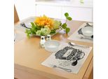 Tovagliette Indie Abakuhaus, Hipster Gentleman Skull Con Baffi, Pipa E Occhiali Con Scritta Vintage, Tiscjdeco In Tessuto Resistente Al Lavaggio Per La Sala Da Pranzo E La Cucina, Nero Crema