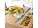 Abakuhaus Tovagliette Italia, Toscana Crete Senesi Paesaggio Rurale Cipressi Campi Coltivati Europa, Tiscjdeco In Tessuto Resistente Al Lavaggio Per Sala Da Pranzo E Cucina, Calendula Verde Blu