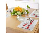 Abakuhaus Tovagliette Natalizie, Divertente Natale Babbo Natale E Renne, Divertenti Caricature, Decorazioni Da Tavola In Tessuto Resistente Ai Colori Per La Sala Da Pranzo E La Cucina, Rosso Cinabro Caramello Bianco