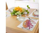Abakuhaus Tovagliette Arancioni E Rosa, Con Divertenti Meduse Che Nuotano E Simpatici Animali Marini Sorridenti In Stile Cartoon, Tiscjdeco In Tessuto Resistente Ai Colori Per La Sala Da Pranzo E La Cucina, Arancione E Rosa
