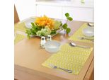 Abakuhaus Tovagliette Gialle E Bianche, Motivi Astratti Ispirati Al Sole - Curve - Onde - Verticali - Classico Retrò, Tiscjdeco In Tessuto Resistente Al Lavaggio Per La Sala Da Pranzo E La Cucina, Giallo Bianco