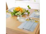 Abakuhaus Tovagliette Con Fiori Gialli, Giardino Stagionale In Fiore Su Assi Di Legno Blu - Stampa Rustica, Decorazione Da Tavola In Tessuto Resistente Al Lavaggio Per La Sala Da Pranzo E La Cucina, Azzurro E Giallo