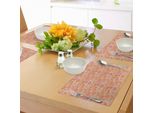 Tovagliette Abakuhaus Arancioni, Elementi Di Design Asiatico, Motivo Floreale Tradizionale Paisley, Motivo Etnico A Foglie, Tiscjdeco In Tessuto Resistente Al Lavaggio Per La Sala Da Pranzo E La Cucina, Multicolore