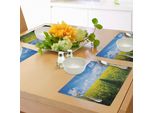 Abakuhaus Tovagliette Con Fiori Gialli, Campo Di Fiori Di Colza Con Cielo Azzurro E Limpido, Terreno Agricolo, Tiscjdeco In Tessuto Resistente Al Lavaggio Per Sala Da Pranzo E Cucina, Giallo E Blu