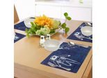 Tovagliette Abakuhaus Astronaut, Due Astronauti Che Nuotano Nel Vuoto Blu Dello Spazio, Tiscjdeco In Tessuto Resistente Ai Colori Per La Sala Da Pranzo E La Cucina, Blu Navy Blu Scuro Bianco