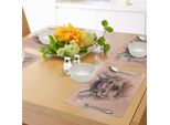 Tovagliette Abakuhaus Yorkie, Immagine Realistica Disegnata Al Computer Di Uno Yorkshire Terrier Con Grazioso Fiocco, Tiscjdeco In Tessuto Resistente Al Lavaggio Per La Sala Da Pranzo E La Cucina, Marrone Chiaro Salmone