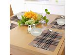 Abakuhaus Tovagliette A Quadri, Classico Tartan In Stile Britannico Con Motivi Geometrici A Righe, Tiscjdeco In Tessuto Resistente Al Lavaggio Per La Sala Da Pranzo E La Cucina, Marrone Chiaro Arancione Bianco