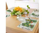 Abakuhaus Tovagliette Con La Lettera N, Camomilla, Margherite, Gerbere E Foglie Verdi, Farfalle Colorate, Natura, Decorazioni Da Tavola In Tessuto Resistente Al Lavaggio Per La Sala Da Pranzo E La Cucina, Multicolore Verde