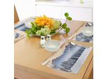 Tovagliette Invernali Abakuhaus, Fantastica Fotografia Paesaggistica Delle Snowy Mountains Con Pini E Nebbia, Tiscjdeco In Tessuto Resistente Ai Colori Per La Sala Da Pranzo E La Cucina, Caramello Bianco Nero